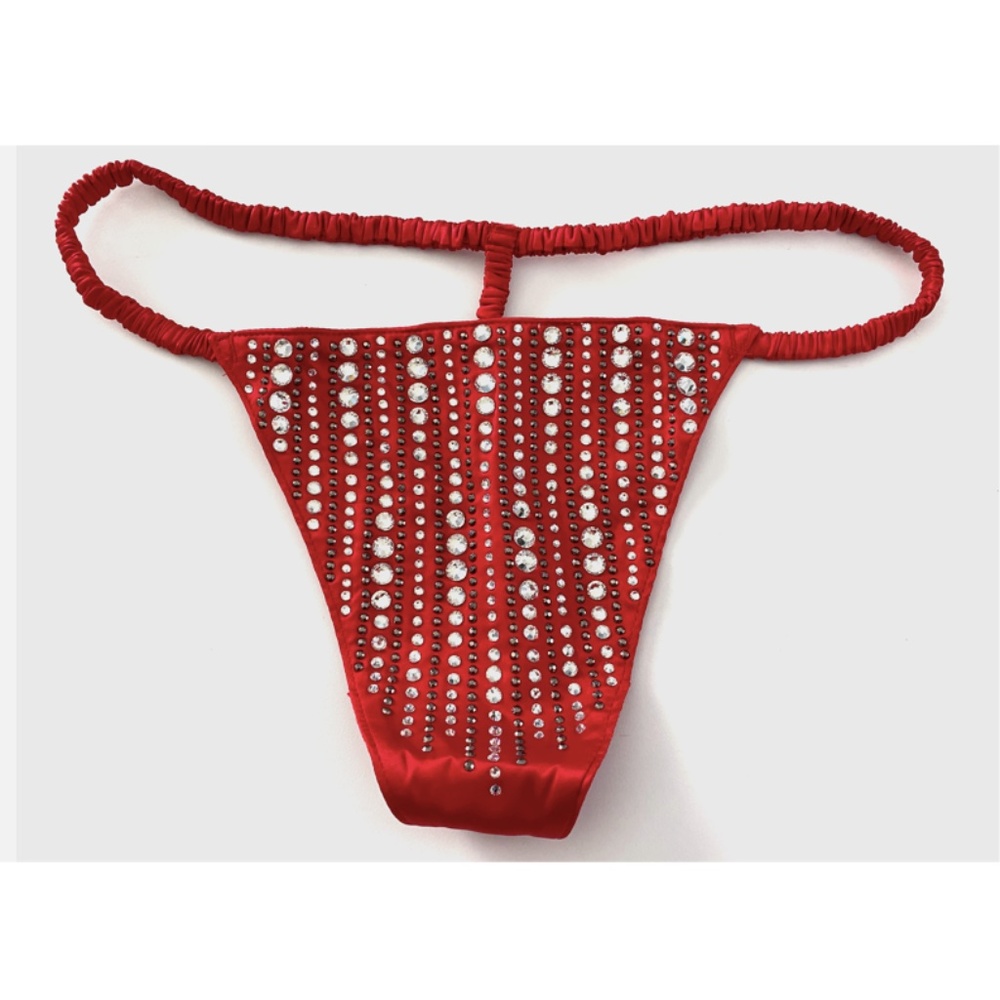 Victorias Secret V G String Panty Nwt Red Ruched Strap Bling Shine Embellished